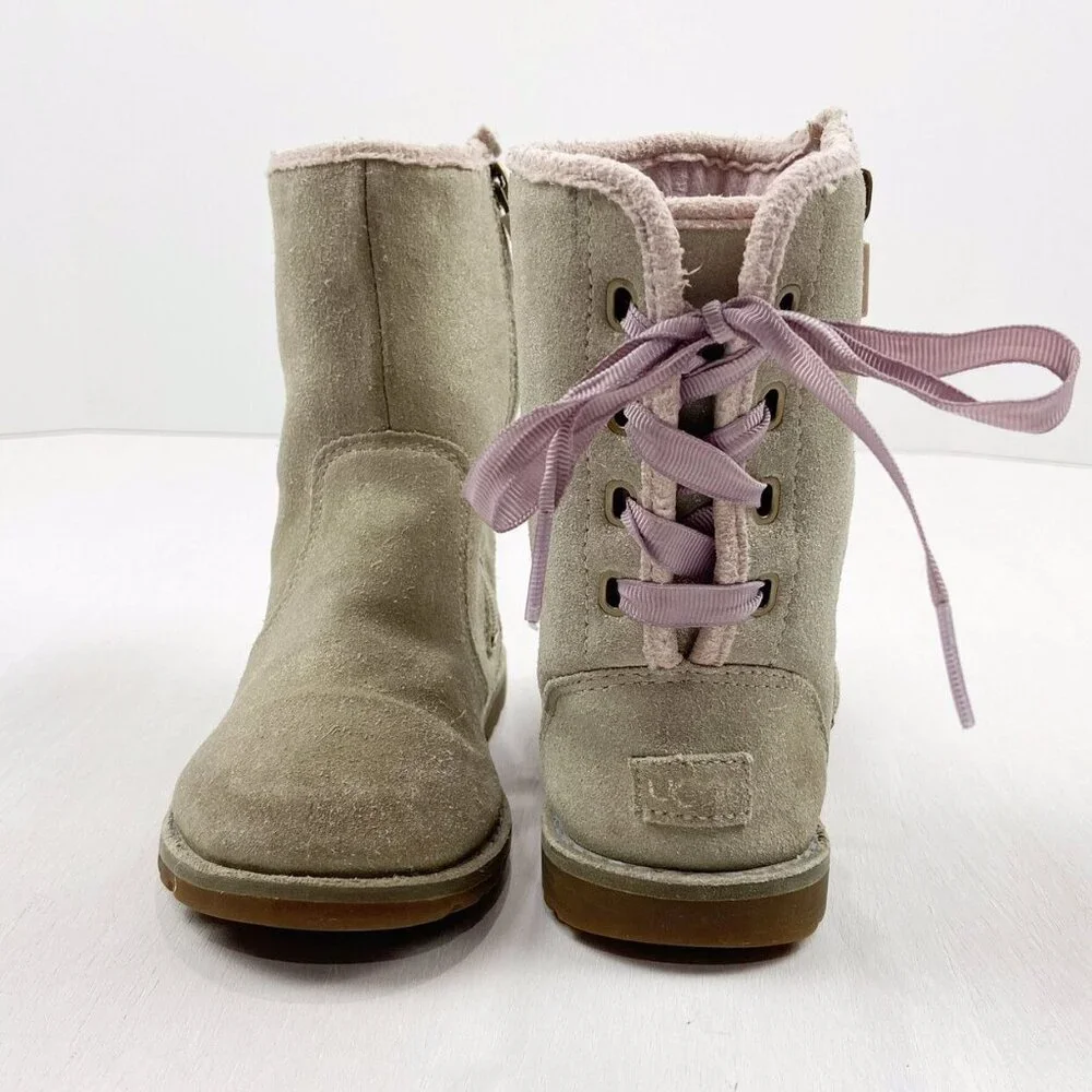 UGG Corene Metallic Suede Lace-up Boots in Gold 11 (Kids)